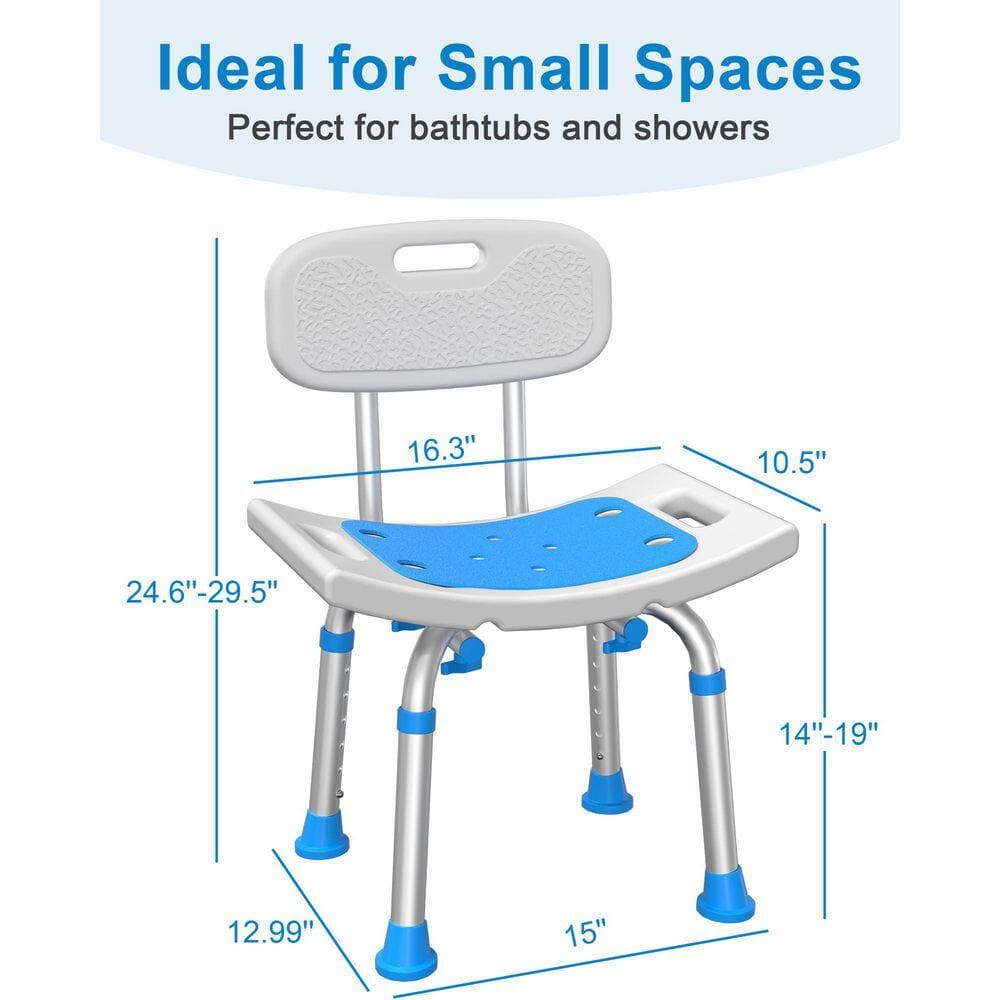 Numhew 16.3 in. W Removable‑Back Heavy‑Duty 400 lbs. Aluminum Shower Seat in Light Blue for Seniors Disabled Bathtub Use (2)