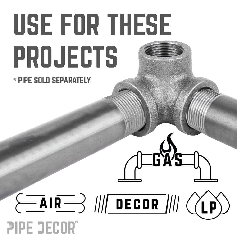 PIPE DECOR 3/8 in. Black Malleable Iron FPT x FPT x FPT 90 degree Side Outlet Elbow Fitting (4-Pack) (2)