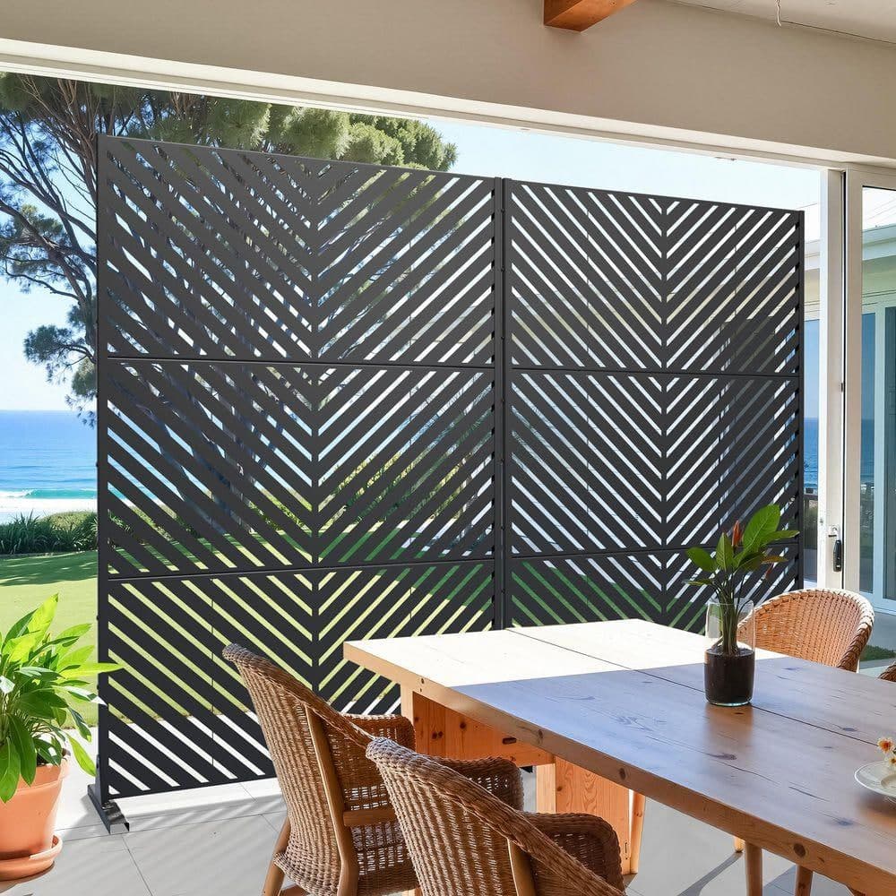 Lirago 72 in. x 47 in. Outdoor Metal Privacy Screen Garden Fence in Arrows Pattern in Black (2)