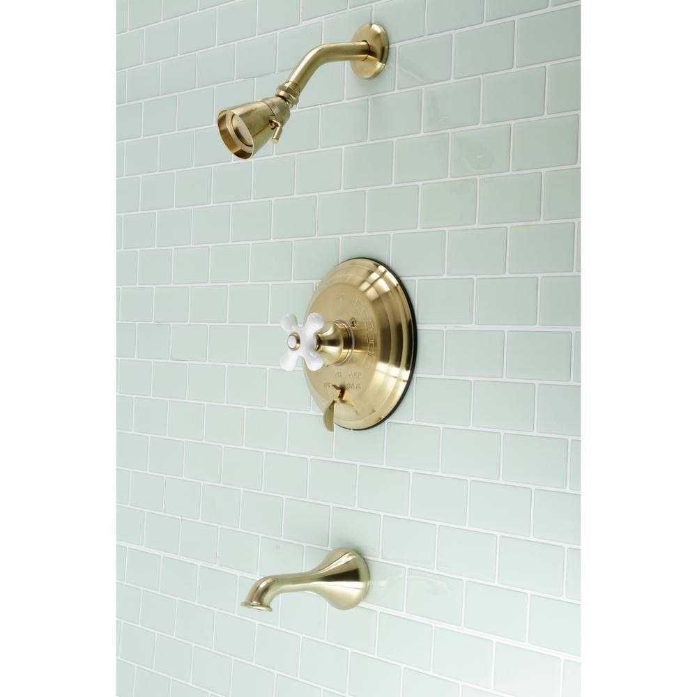 Kingston Brass Restoration Single Handle 1-Spray Tub and Shower Faucet 1.8 GPM with Corrosion Resistant in. Brushed Brass (2)