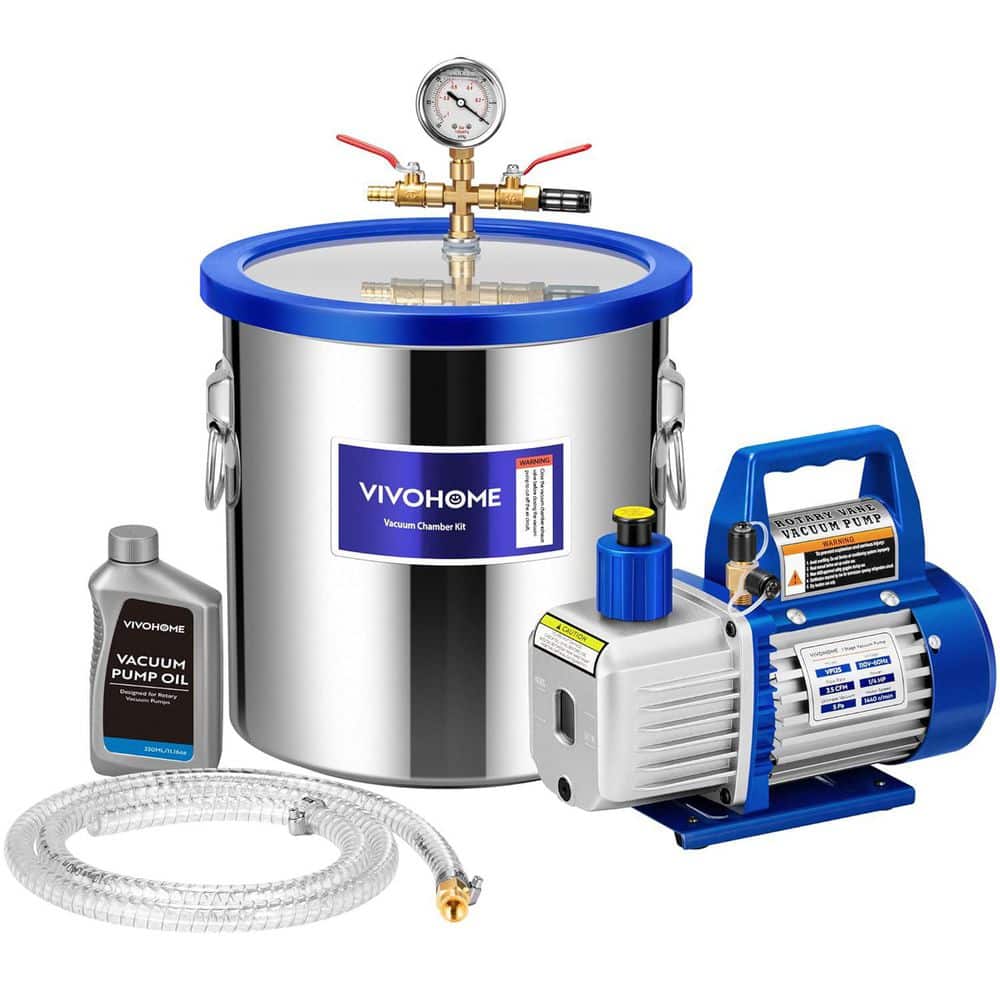 VIVOHOME 5 Gallon Stainless Steel Degassing Chamber with 3.5 CFM 1 Stage Pump (1)