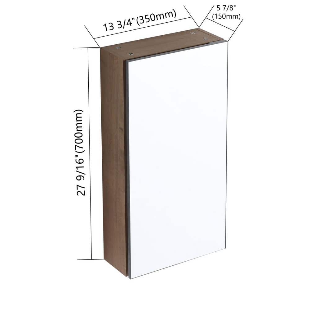 Buruis 13.8 in. W x 5.9 in. D x 27.6 in. H Bathroom Storage Wall Cabinet in Brown with Mirror Door and Adjustable Glass Shelves (2)
