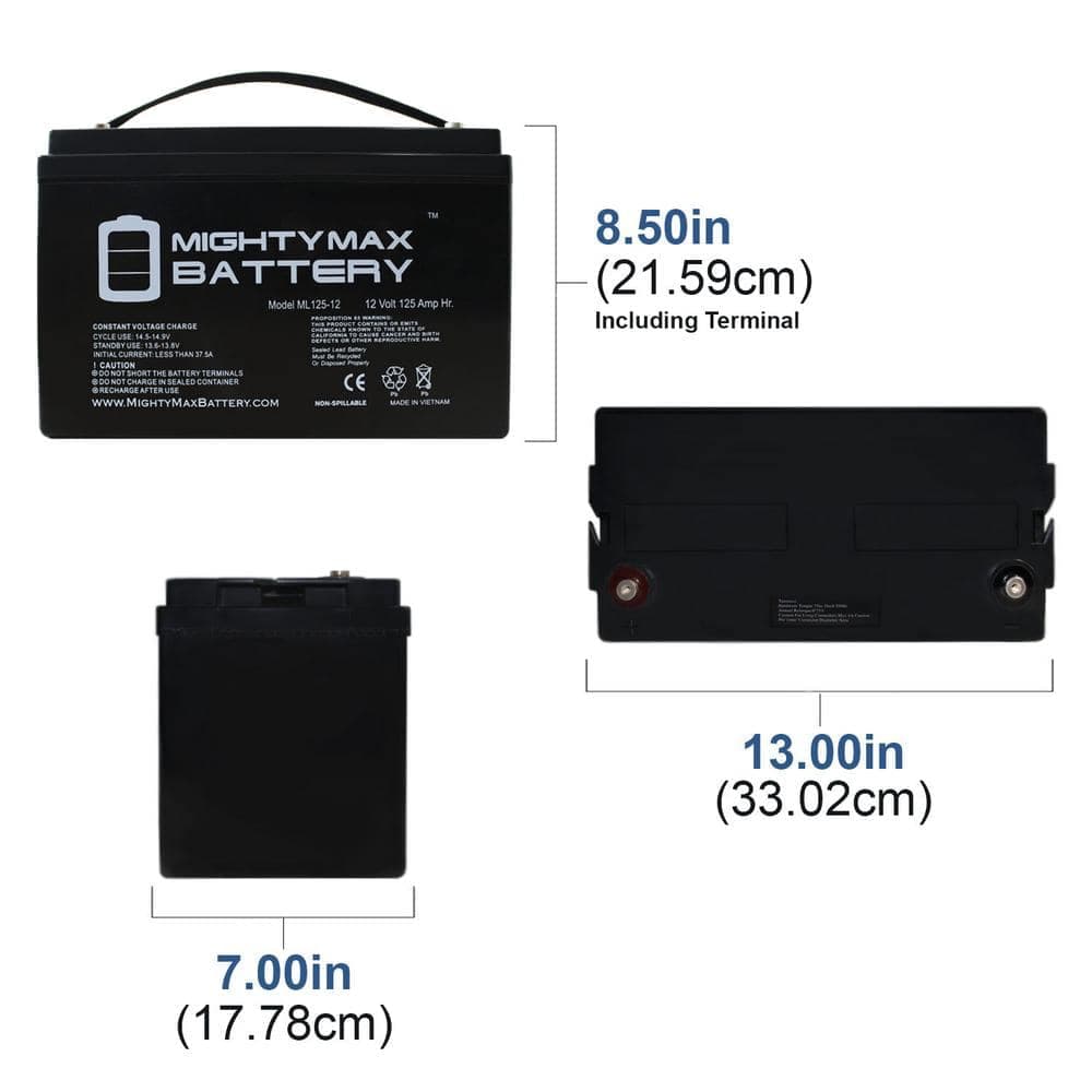 MIGHTY MAX BATTERY 12-Volt 125AH SLA Replacement Battery for Basement Watchdog 30HDC140S (2)