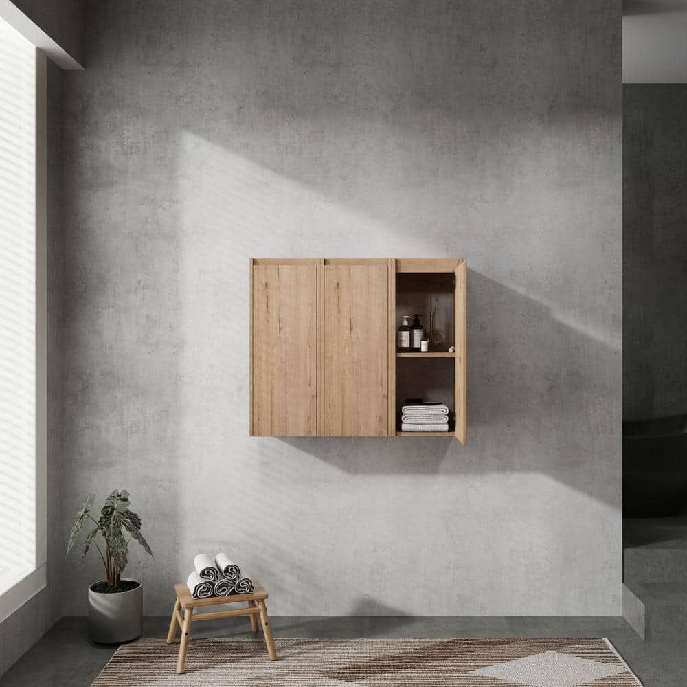 Tenleaf 35.46 in. W x 9.81 in. D x 29.50 in. H Bathroom Storage Wall Cabinet in Imitative Oak with Soft Closing Door (3)