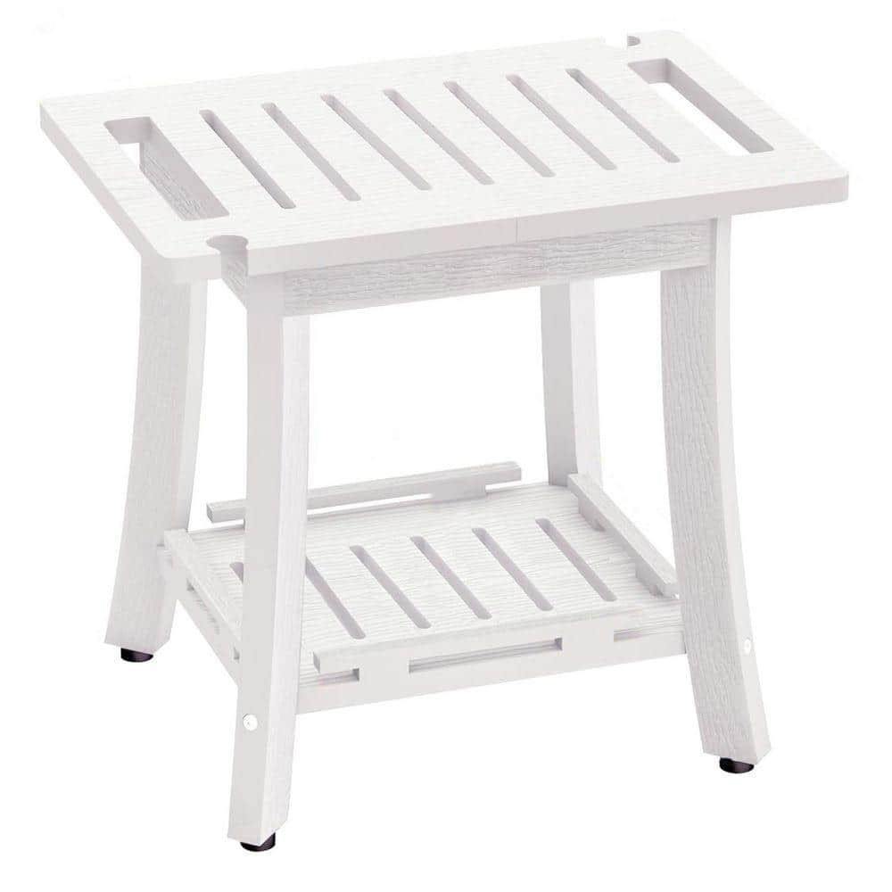 Lynzavix 18 in. W Freestanding Shower Seat with Storage Shelf, Waterproof Stool for Shaving Legs, 400 lbs. Capacity White (1)