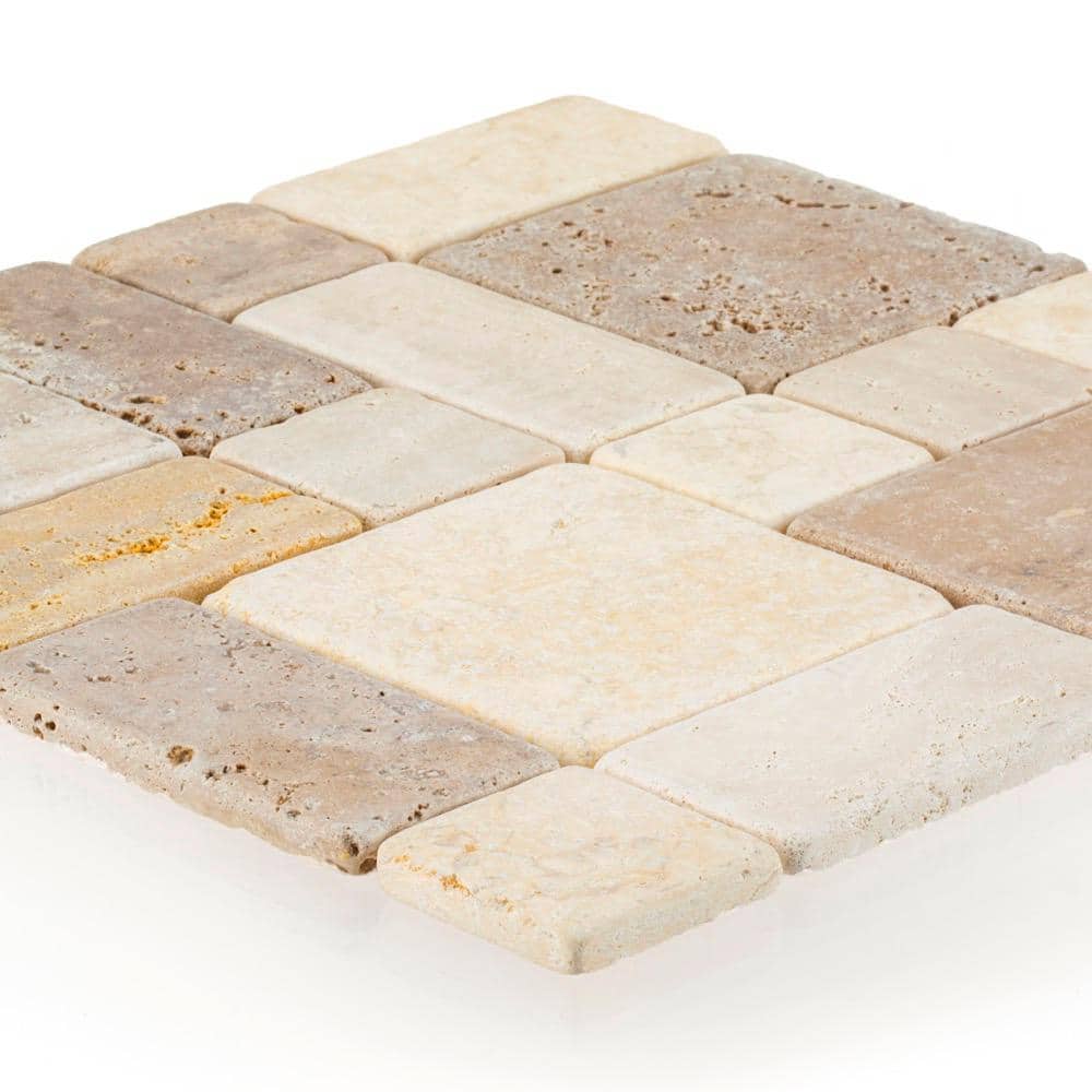 Jeffrey Court Brick Medley Beige 11.875 in. x 11.875 in. Honed Travertine Wall and Floor Mosaic Tile (0.979 sq. ft./Each) (4)