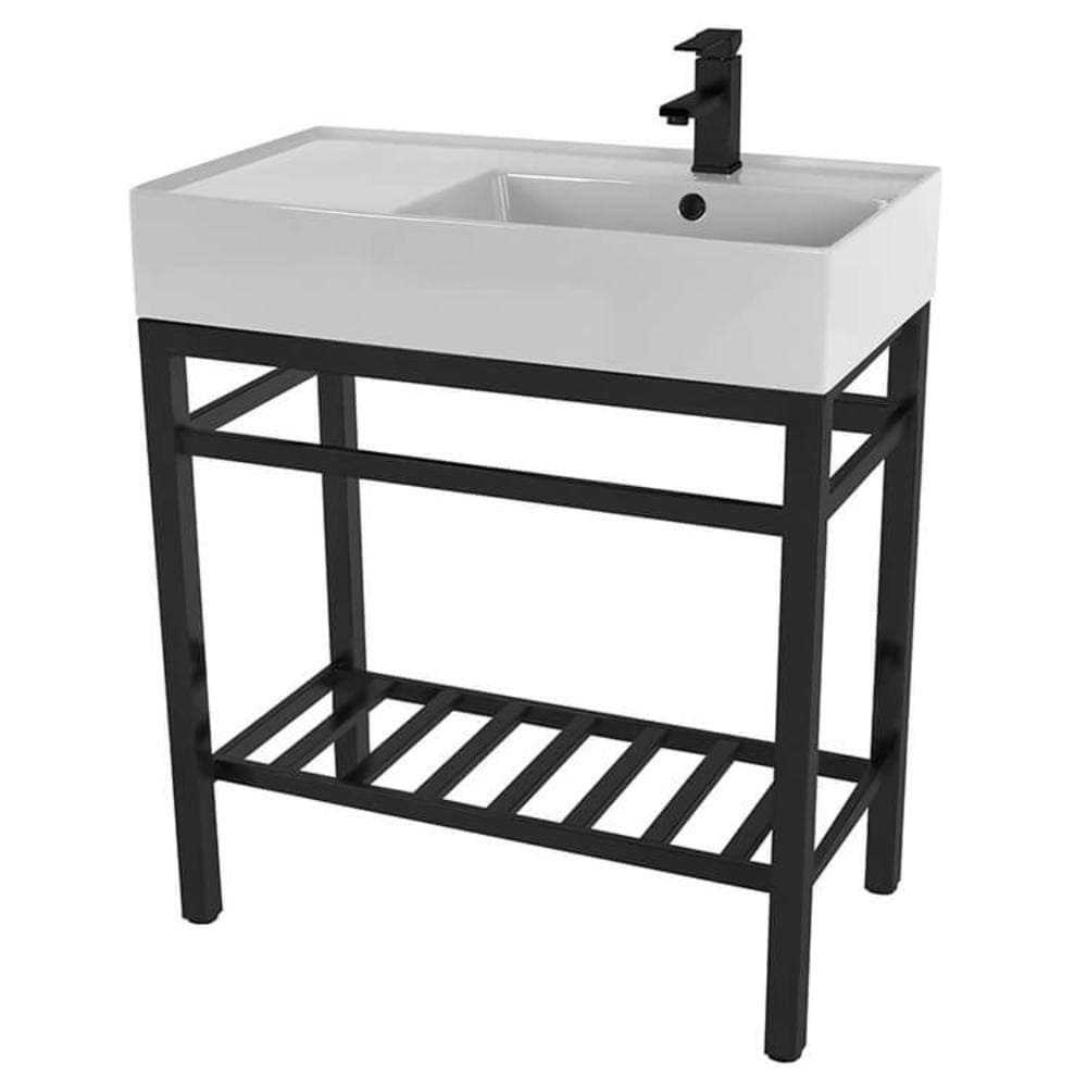 Nameeks Teorema 2 Ceramic White Console Sink and Leg Combo in Matte Black (3)