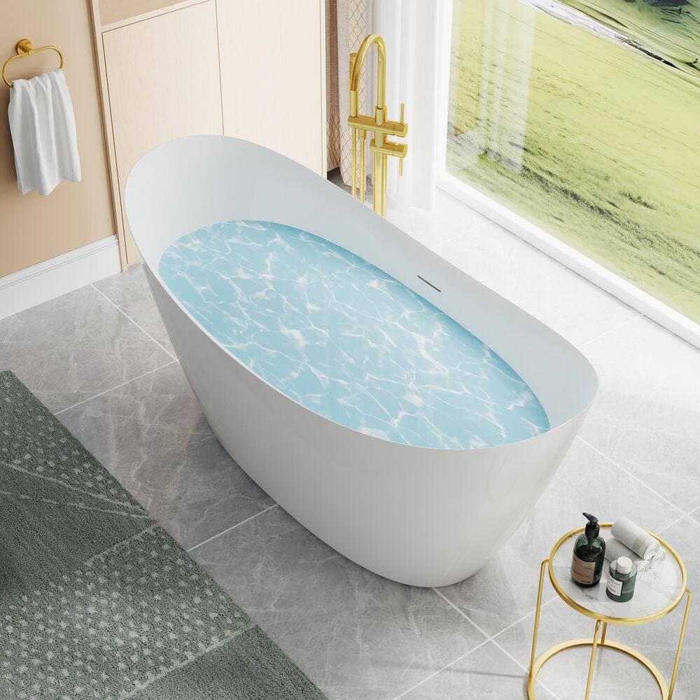 FORCLOVER 29 in. Freestanding Flat Bottom Acrylic Soaking Bathtub with Center Drain (2)