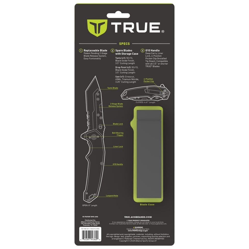 TRUE Swift Edge 3.5 in. Tanto Replaceable Blade Folding Knife with Black G10 Handle (2)