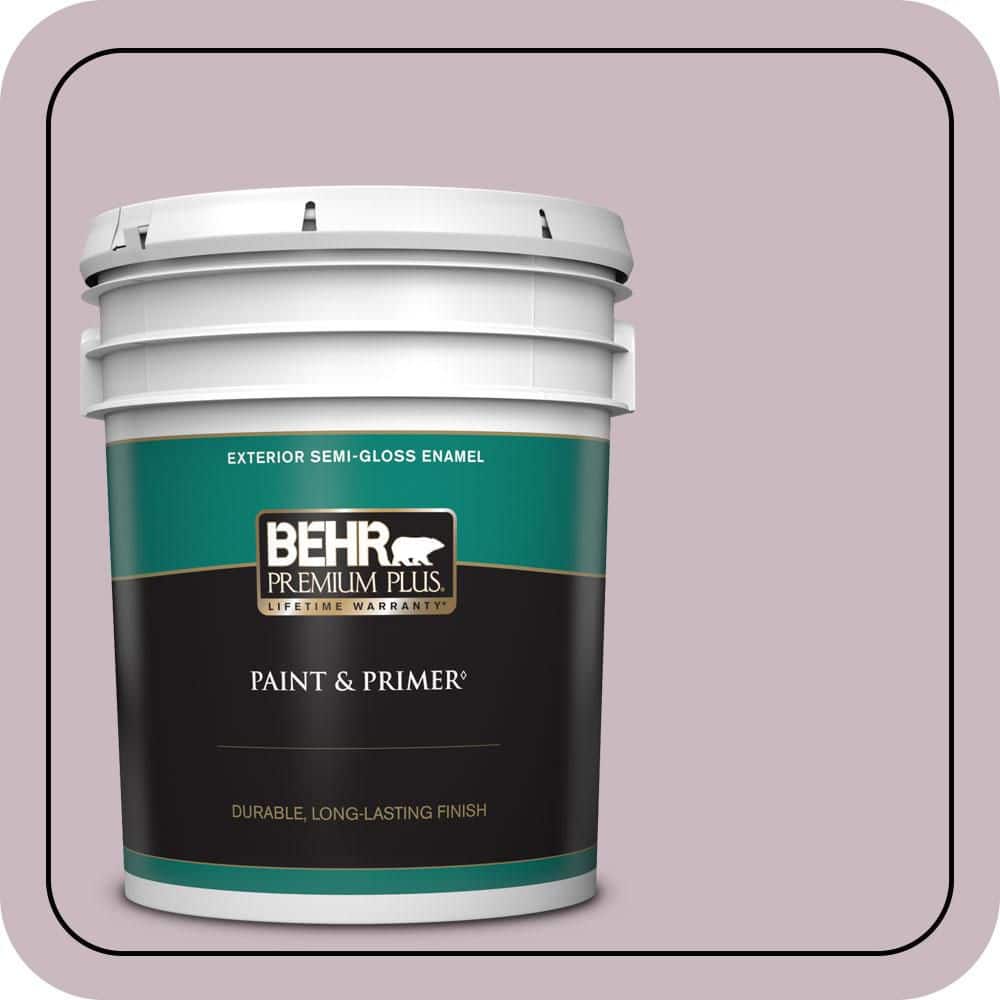 BEHR PREMIUM PLUS 5 gal. #690E-3 Iris Pink Semi-Gloss Enamel Exterior Paint & Primer