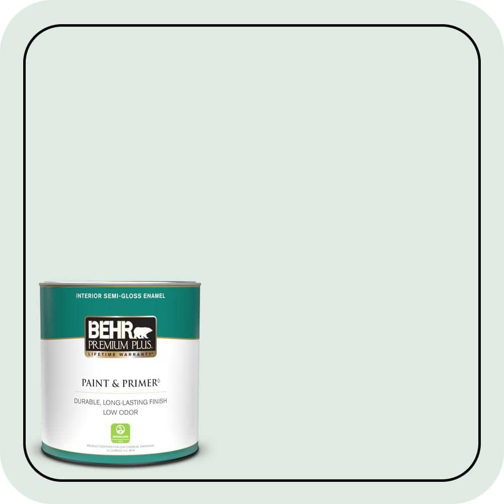 BEHR PREMIUM PLUS 1 qt. #480E-1 Country Mist Semi-Gloss Enamel Low Odor Interior Paint & Primer
