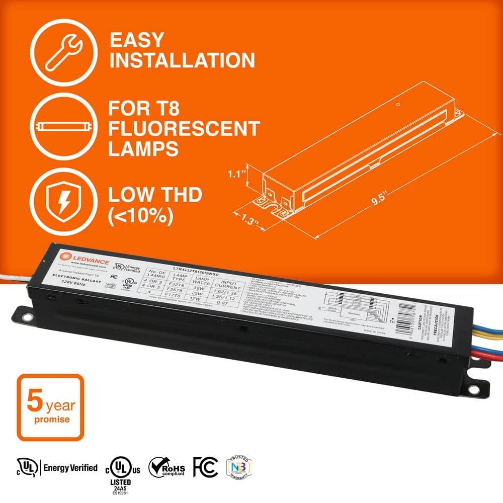 Sylvania 32-Watt 120-Volt 4 Lamp T8 Instant Start High Efficiency Electronic Replacement Ballast (4)