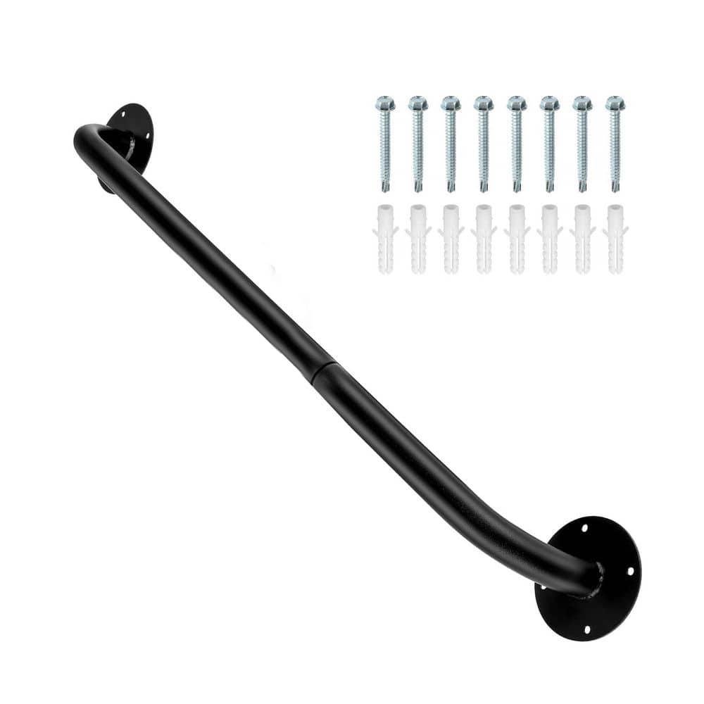 Unbranded 3 ft. Black Metal Pipe Stair Handrail Kit Indoor Wall Mount Support Galvanized Iron Corrosion-Resistant Rail