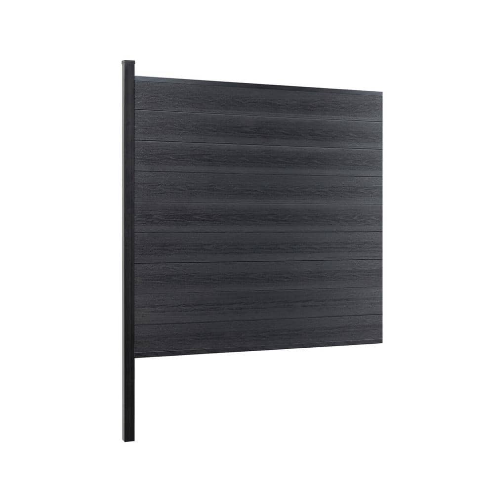 mondaria 7.6 ft. H x 6 ft. W Black Composite Horizontal Fence Panel with One Alu Post (3)