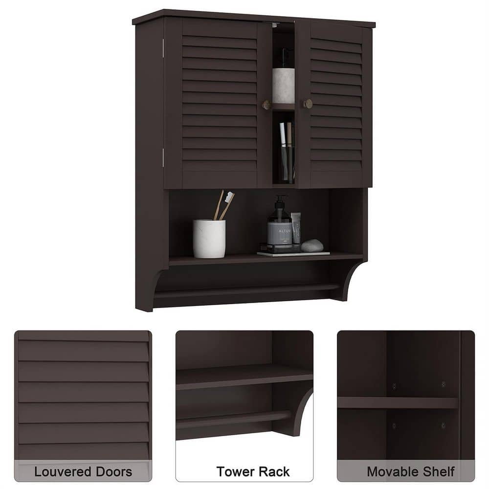 Cubilan 23.6 in. W 8.9 in. D 29.3 in. H Bathroom Storage Wall Cabinet with Adjustable Shelves and Towels Bar (3)