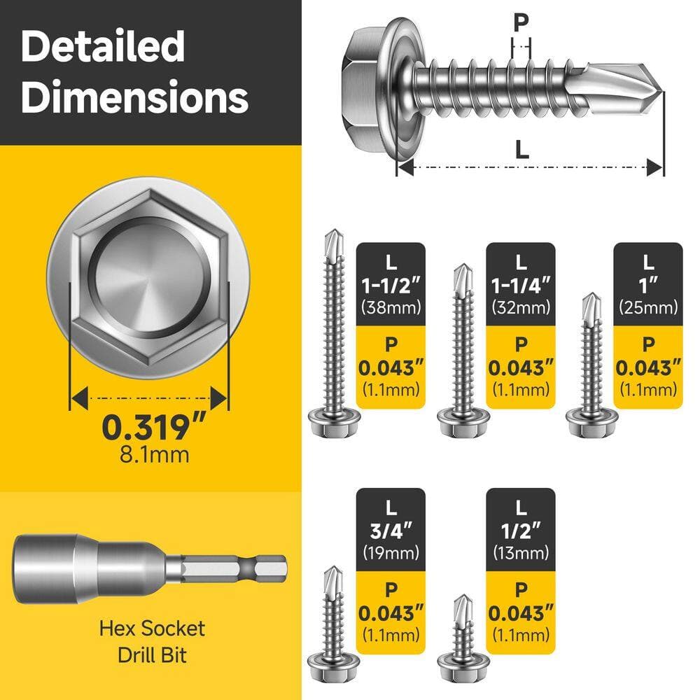 MYWISH #8 Stainless Steel Hex Washer Head Self-Drilling Screw Assortment Kit (110-Piece) (2)