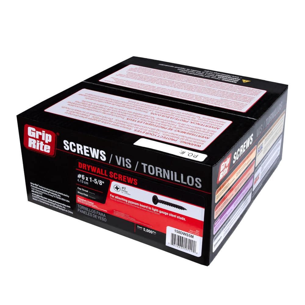 Grip-Rite 6 x 1-5/8 in. Philips Bugle-Head Coarse Thread Sharp Point Drywall Screws (5,000-Pack) (3)