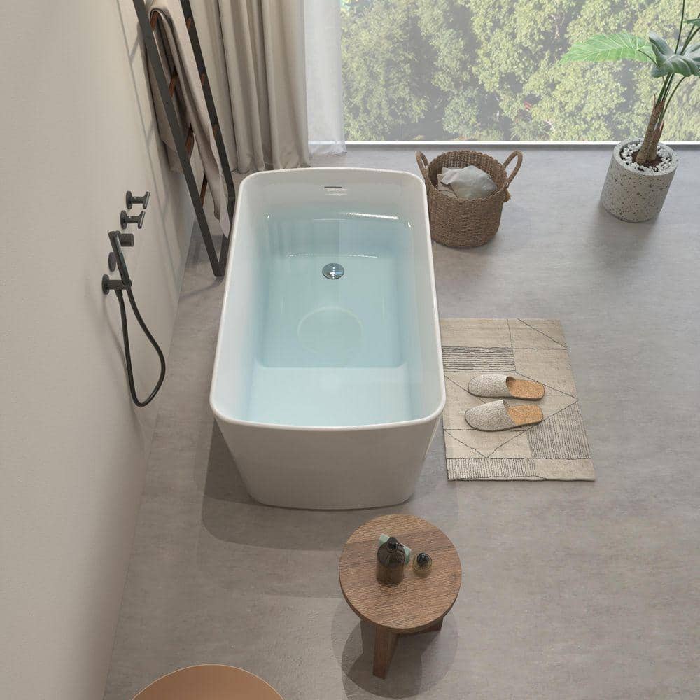 XUJMK 49 in. L x 28 in. W Acrylic Freestanding Sit-In Japanese Soaking Bathtub Hot Tub with Chrome Overflow and Drain in White (1)