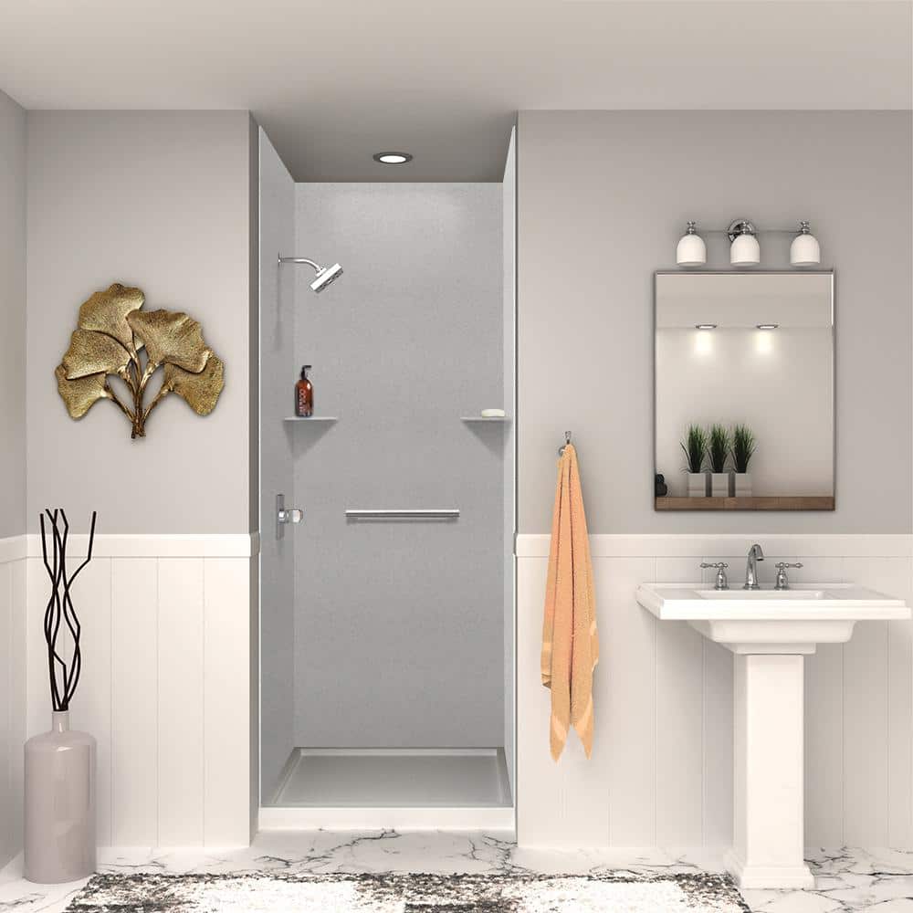 Transolid Saramar 36 in. W x 96 in. H x 36 in. D 3-Piece Glue to Wall Alcove Shower Wall Kit in Grey Beach Velvet (2)
