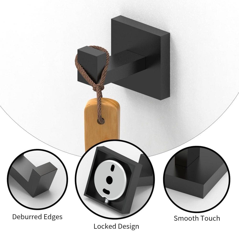 Unbranded J-Hook Hook Type 2 Pack Matte Black SUS 304 Stainless Steel Square Wall Mounted Bathroom Robe Hook Towel Hook (3)