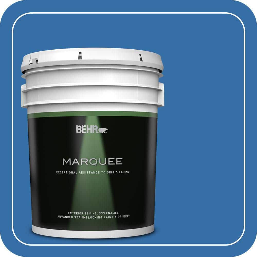 BEHR MARQUEE 5 gal. #P520-6 Mega Blue Semi-Gloss Enamel Exterior Paint & Primer