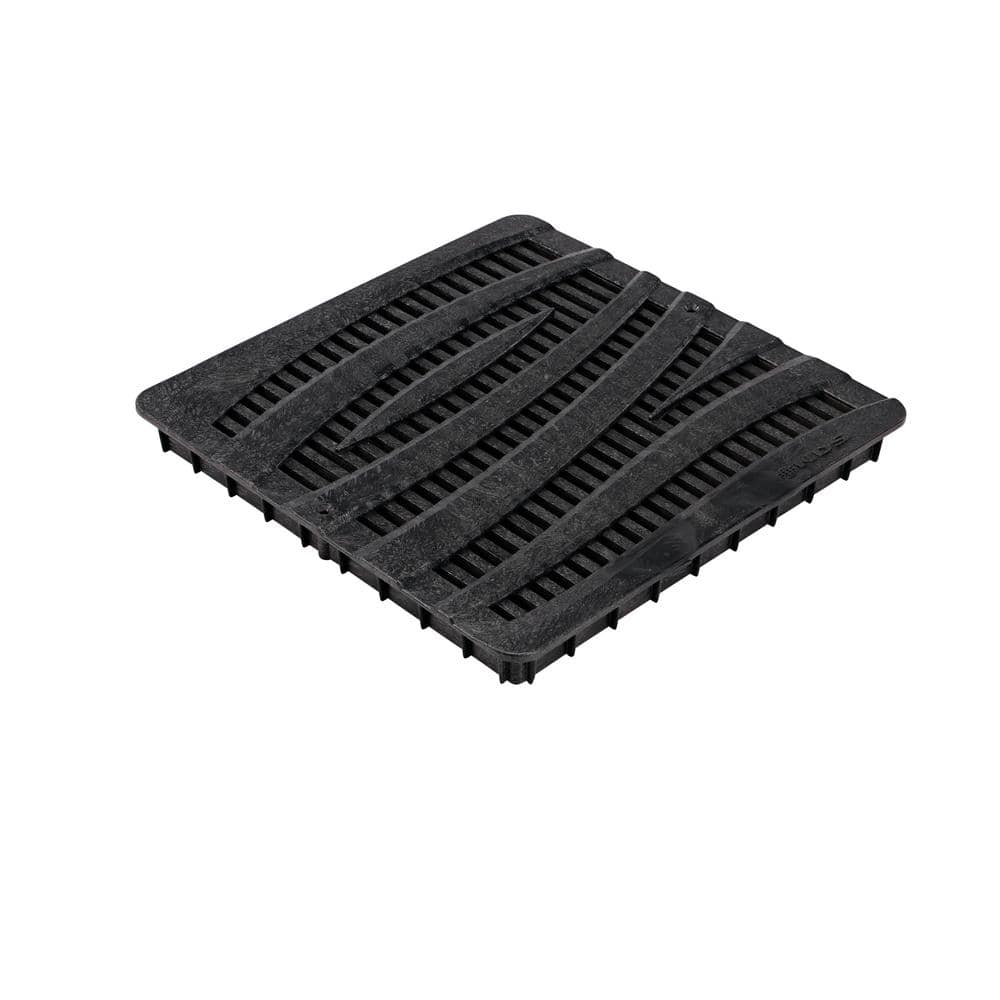 NDS 12 in. Square Catch Basin Drain Grate, Decorative Wave Design, Black Plastic