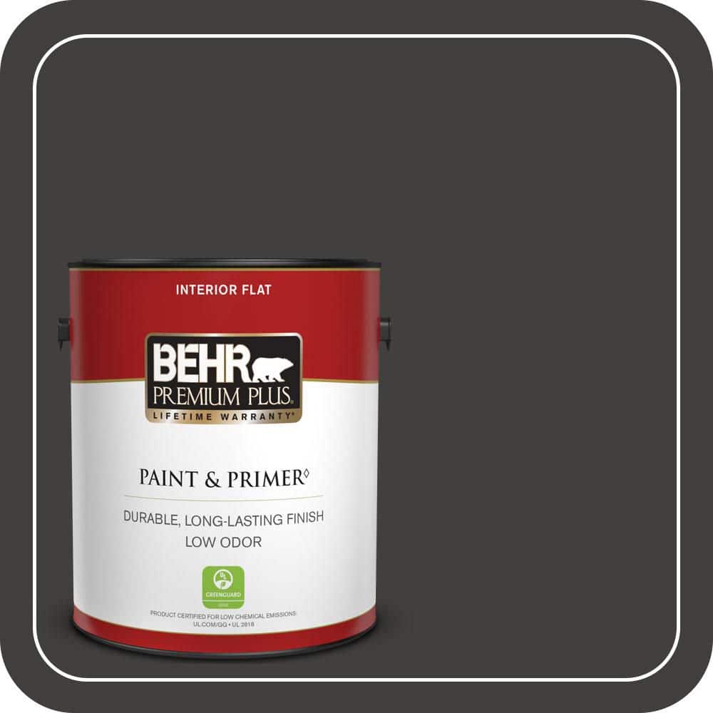 BEHR PREMIUM PLUS 1 gal. #N510-7 Blackout Flat Low Odor Interior Paint & Primer (1)