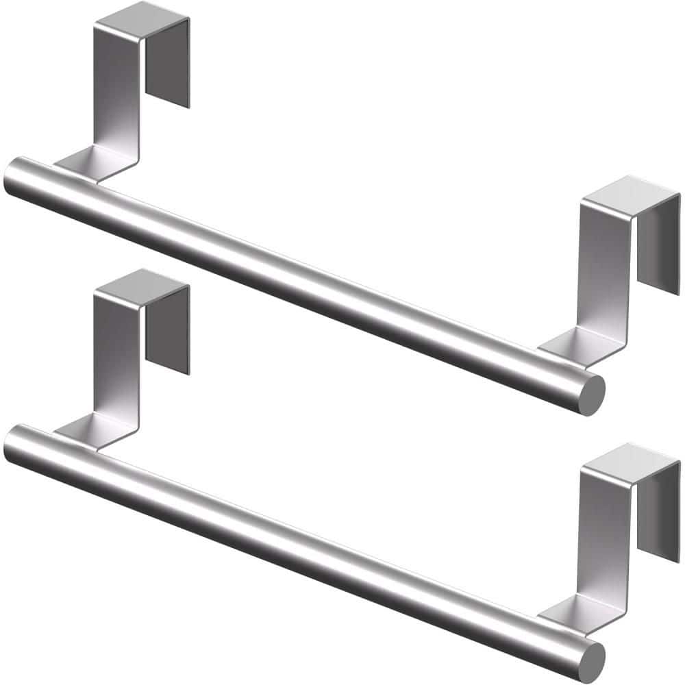 Esepony 9 in. Stainless Steel Wall Mounted Over Cabinet Towel Bar for Kitchen, Dish Towels, and Drying Needs in Silver (2-Pack) (1)