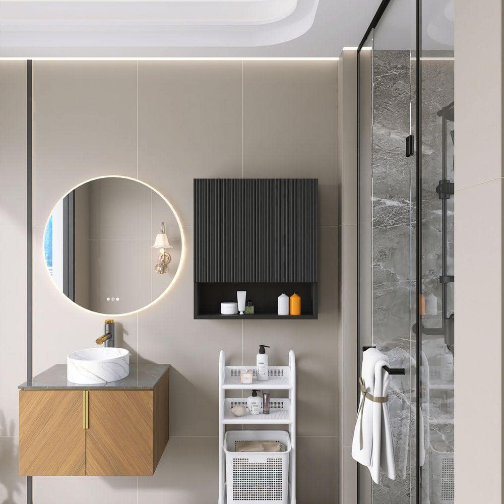 TCYO 26 in. W x 8 in. D x 30 in. H Bathroom Storage Wall Cabinet in Black (1)