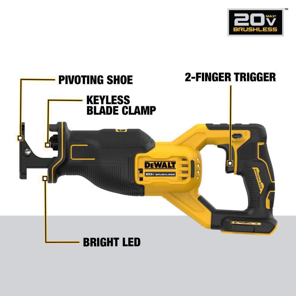 DEWALT 20-Volts MAX Lithium-Ion Cordless Brushless Reciprocating Saw with 20-Volts MAX Lithium-Ion 6. 0Ah Battery Pack (2)