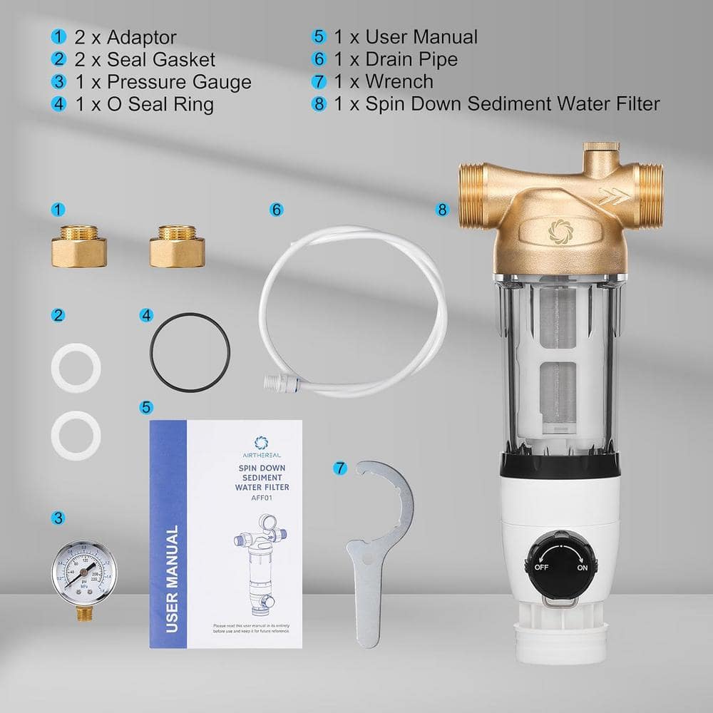 Airthereal 40 Micron Reusable Backwash Spin Down Water Sediment Filte Pre-Filtration System 1 in. MNPT  3/4 in. FNPT Connector (2)