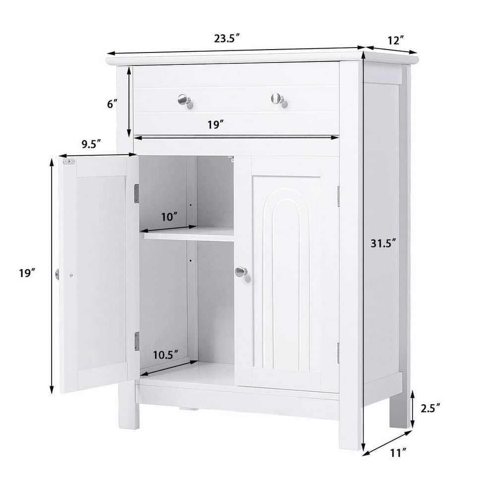 FORCLOVER 23.5 in. W x 12 in. D x 31.5 in. H Freestanding White Linen Cabinet with Drawer and Adjustable Shelf (3)