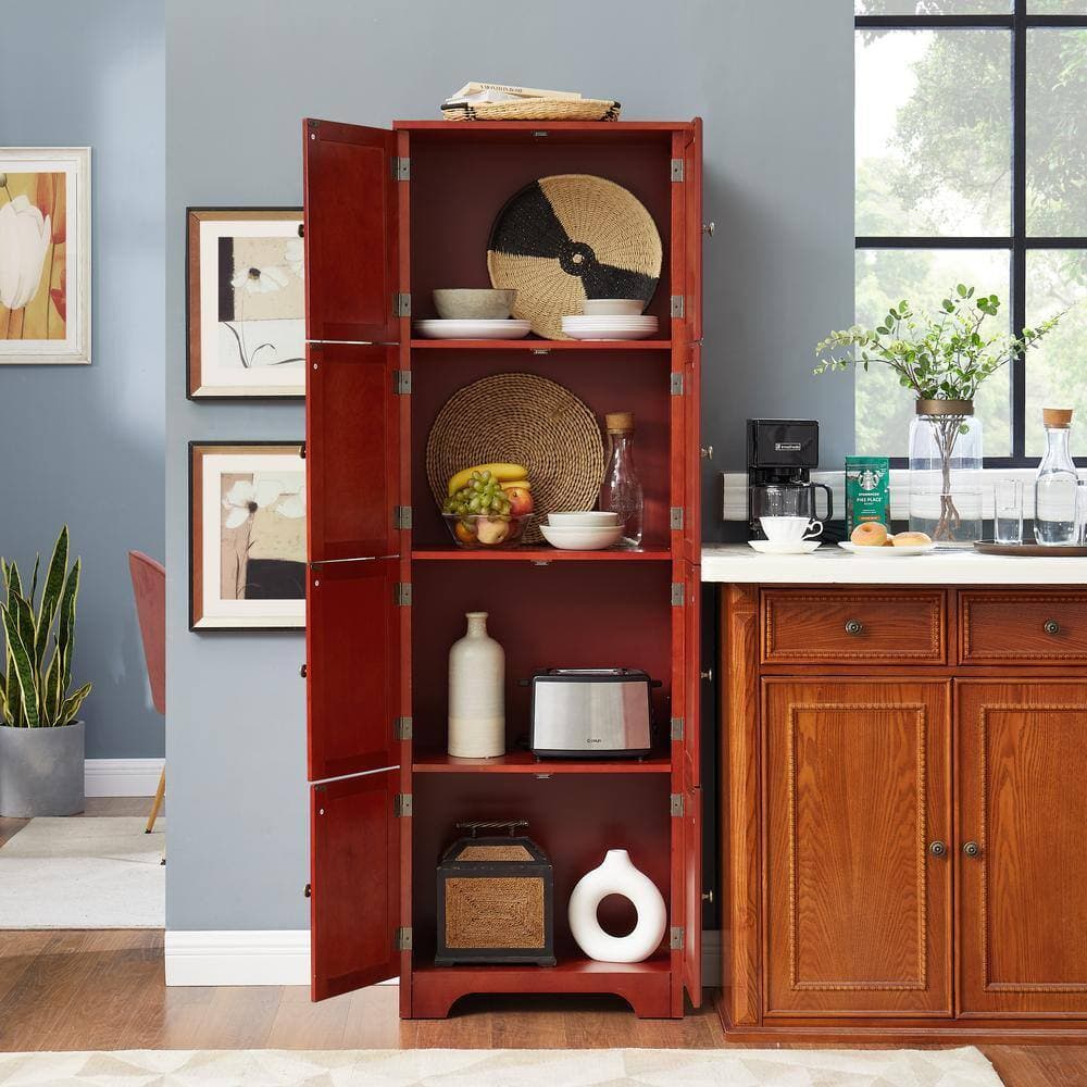 COWLOWN 23.8 in. W x 12.6 in. D x 72.4 in. H Cherry Brown Linen Cabinet with 8-Doors and 4-Shelves (3)