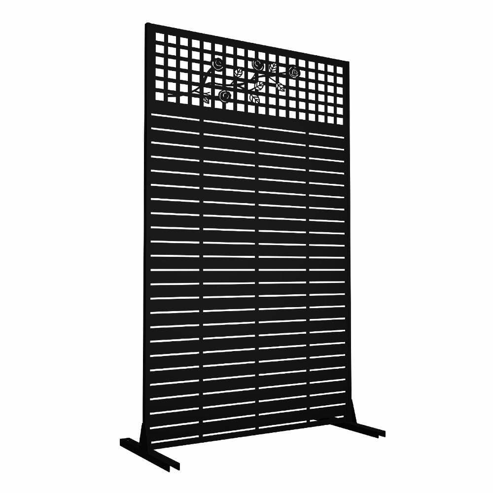 Unbranded 72 in H x 43.3 in W Black Iron Outdoor Privacy Screen, Freestanding Rose-Decorated Panel for Balcony, Patio, Garden (2)