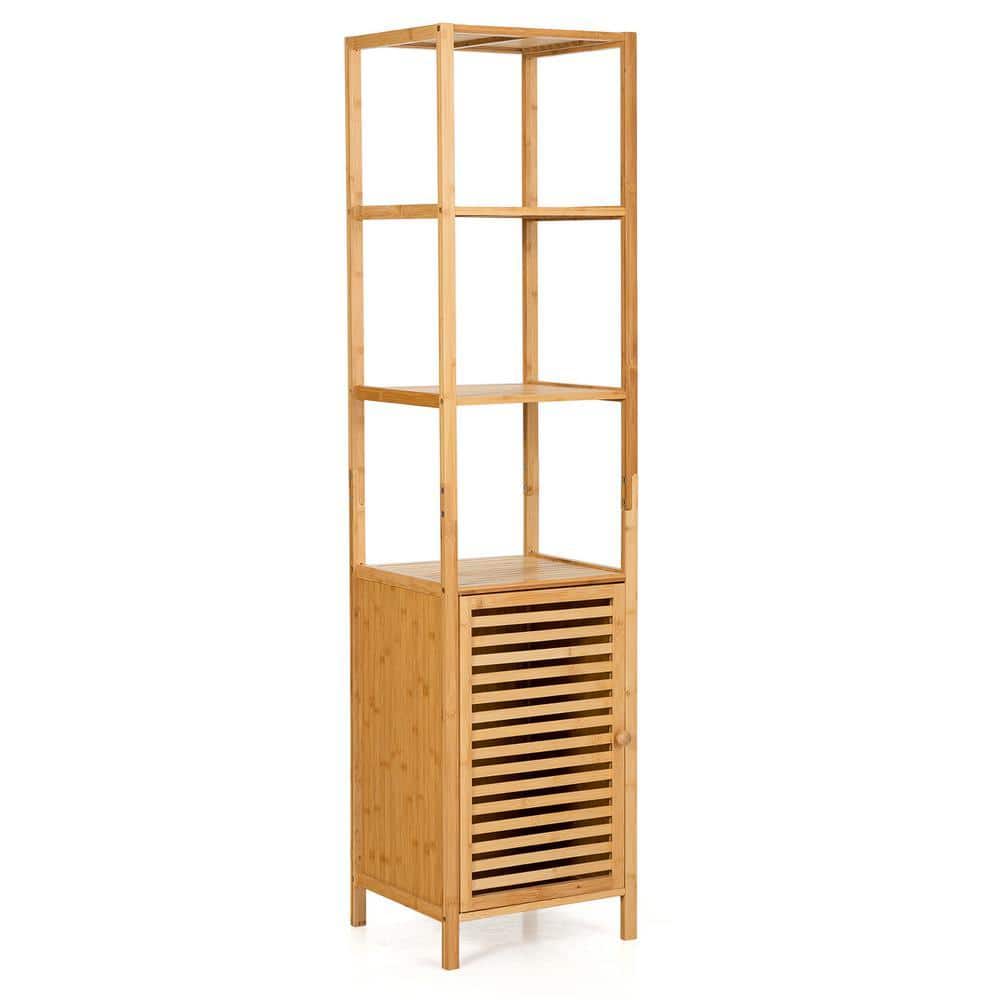 Unbranded 15.5 in. W x 14.5 in. D x 65 in. H Beige Bamboo Floor Storage Cabinet Linen Cabinet (1)