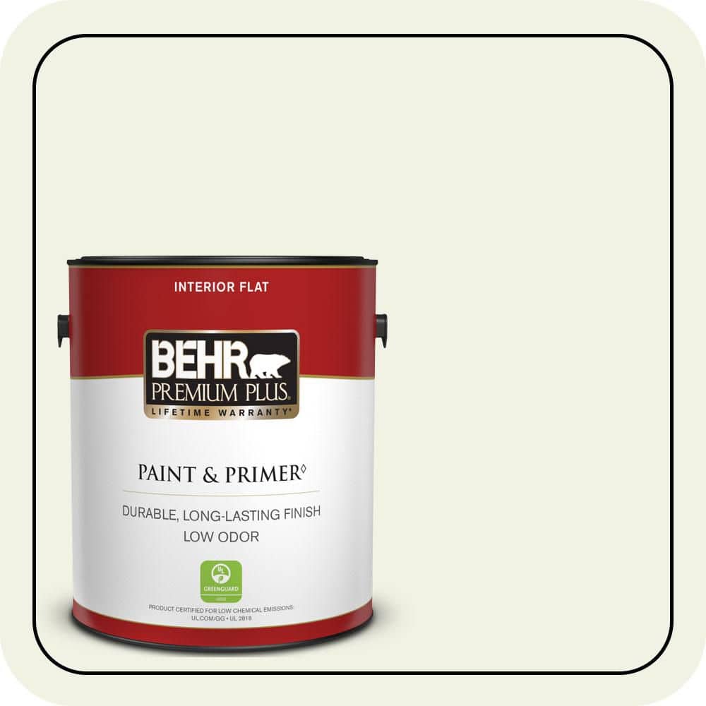 BEHR PREMIUM PLUS 1 gal. #W-F-710 Hushed White Flat Low Odor Interior Paint & Primer