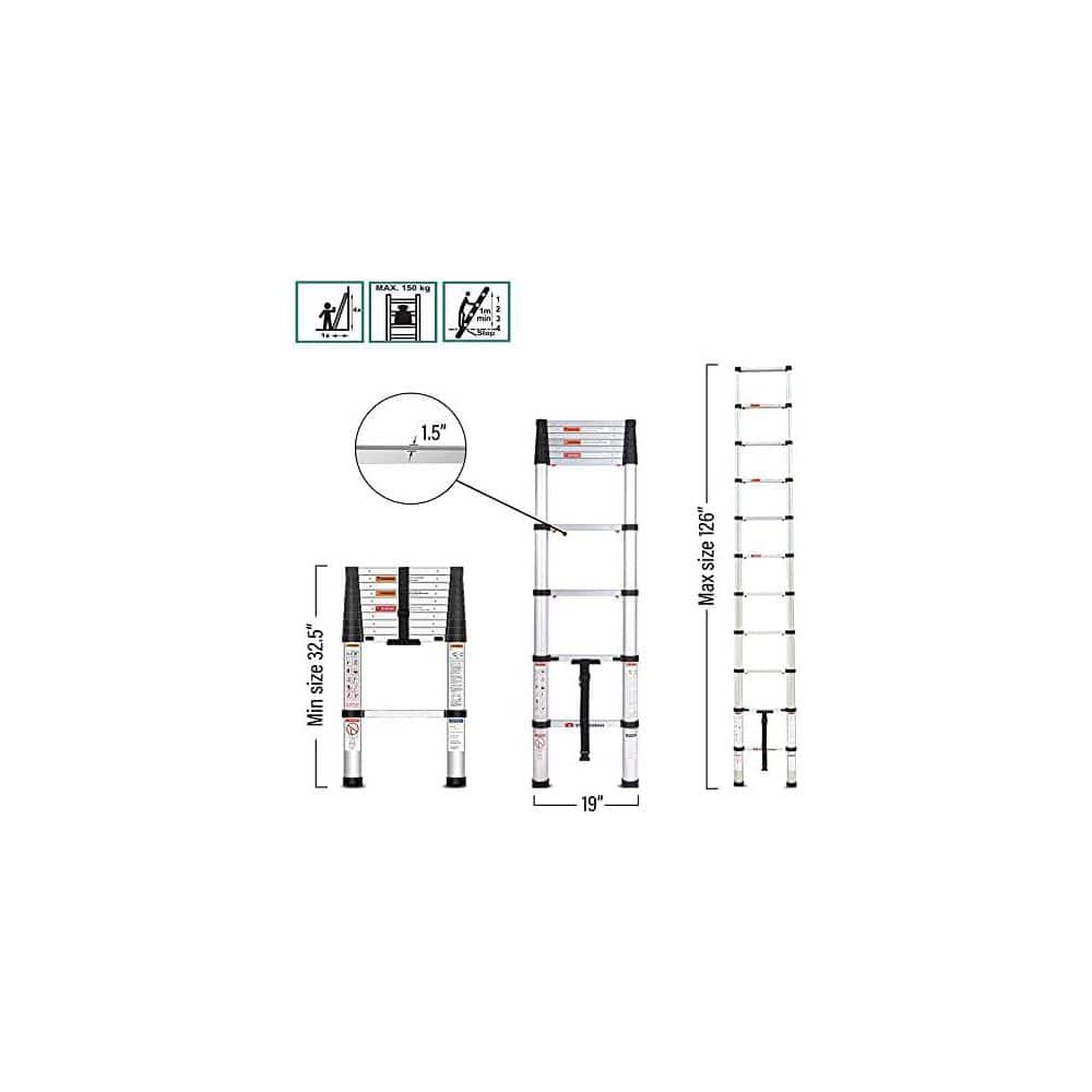 Unbranded 10.5 ft. Aluminum Telescoping Ladder with One-Button Retraction, 330 lb. Capacity (2)
