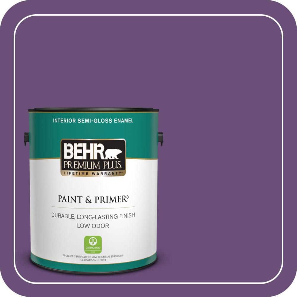 BEHR PREMIUM PLUS 1 gal. #660B-7 Exotic Purple Semi-Gloss Enamel Low Odor Interior Paint & Primer