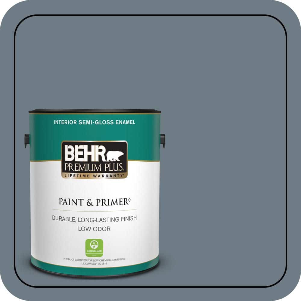 BEHR PREMIUM PLUS 1 gal. #N490-5 Charcoal Blue Semi-Gloss Enamel Low Odor Interior Paint & Primer