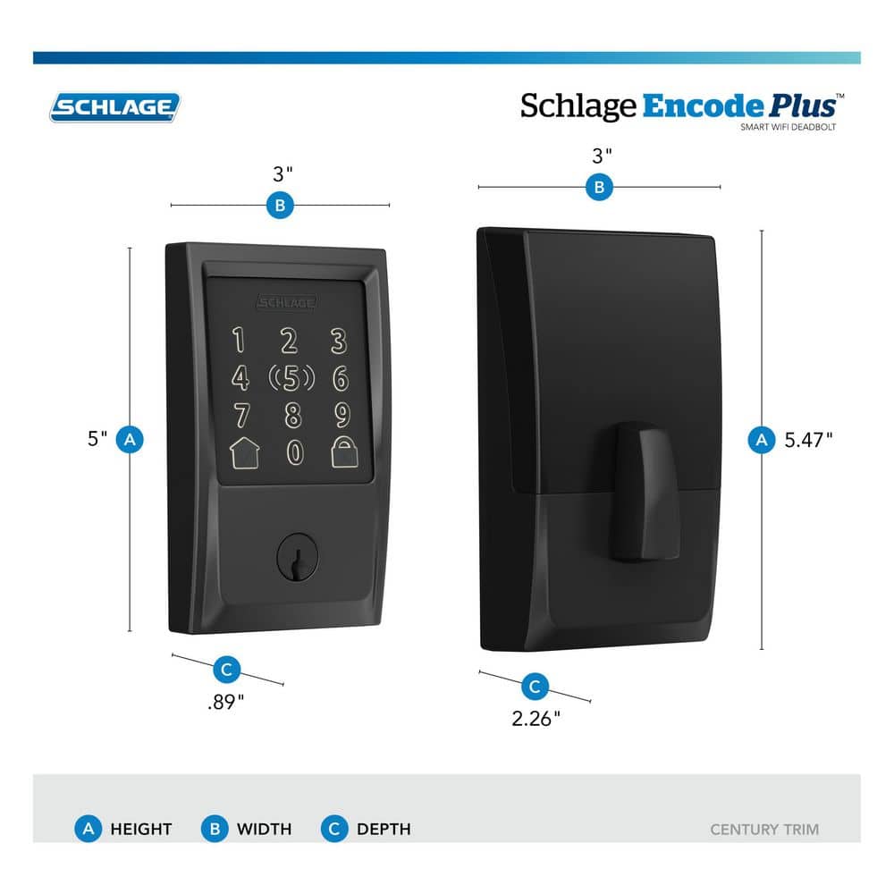 Schlage Century Matte Black Electronic Encode Plus Smart WiFi Deadbolt with Alarm (4)