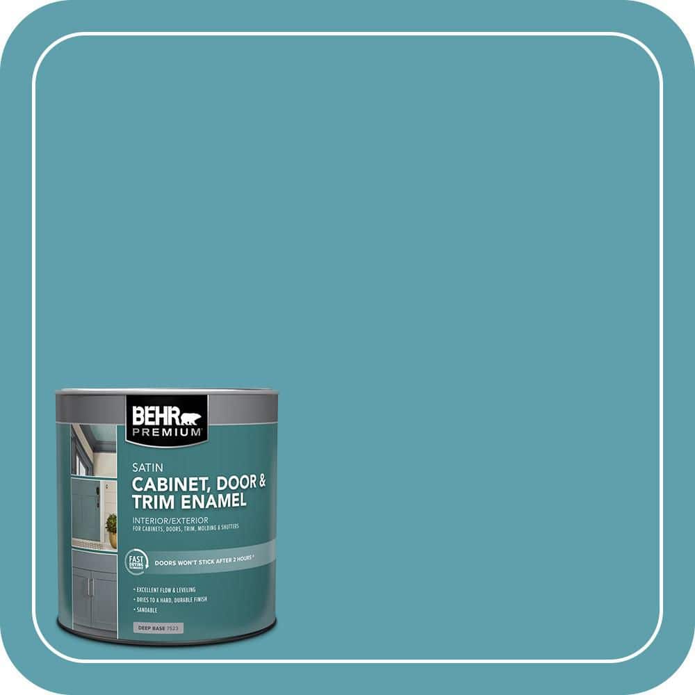 BEHR PREMIUM 1 qt. #BIC-53 Turquoise Satin Enamel Interior/Exterior Cabinet, Door & Trim Paint (1)