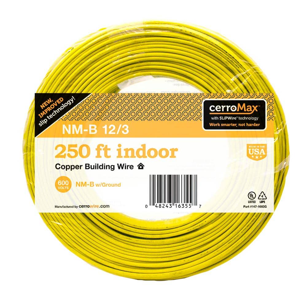 Cerrowire 250 ft. 12/3 Yellow Solid CerroMax SLiPWire Copper NM-B Wire