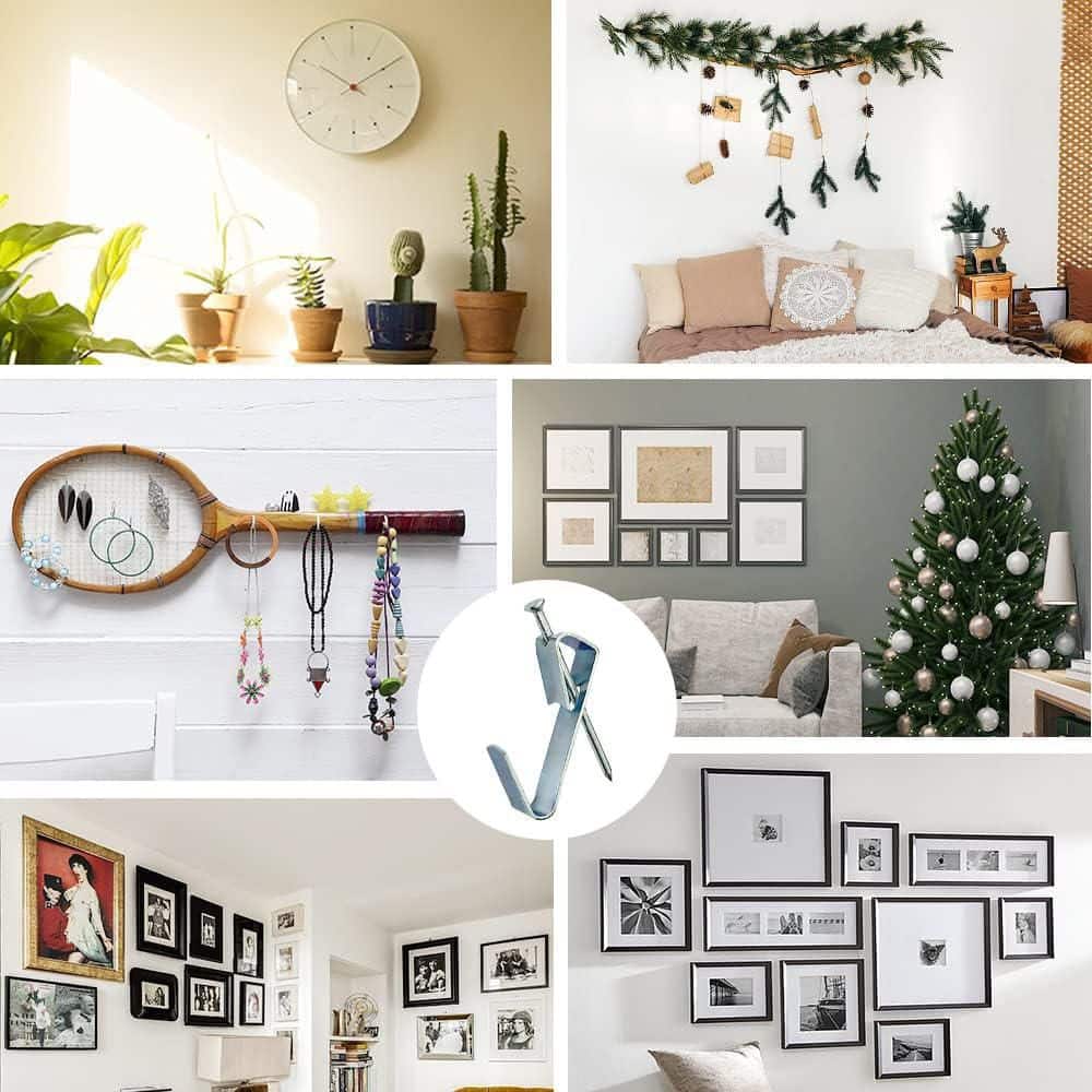 Adrinfly Picture Hanging Kit Assorted Sizes 117-Pieces, Wooden Drywall w/ 30/50/100 lbs. Hooks Includes 50-Hanger 67-Nails Silver (2)