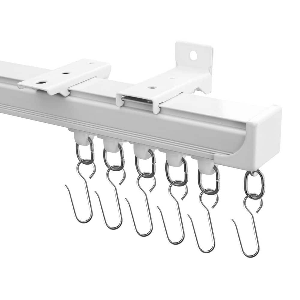 Wudkey 1-Piece Ceiling Curtain Tracks in White, Wall Ceiling Dual Mount Curtain Track Rod, Included Complete Sliding Hooks (1)