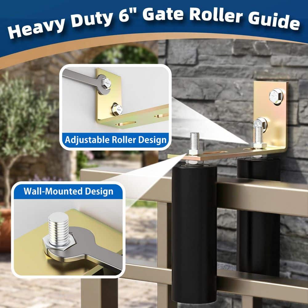Unbranded 6 in. Flat Round Adjustable Rust-Proof Sliding Gate Roller Assembly for Rolling Gate Garage Door 2 Pack (3)