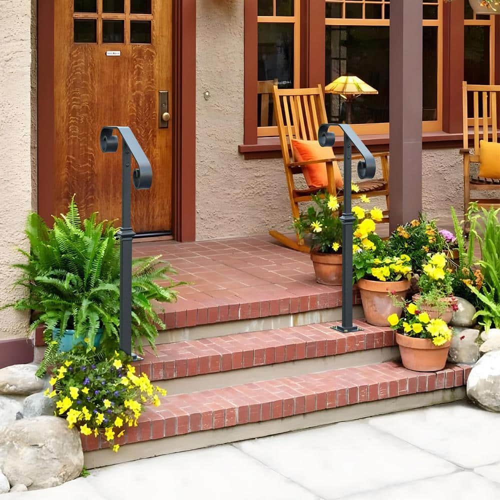 Angel Sar 38.8 in. L x 14.35 in. W Single Post Metal Handrail, Handrails for 1-2 Steps Outdoor Steps (2)