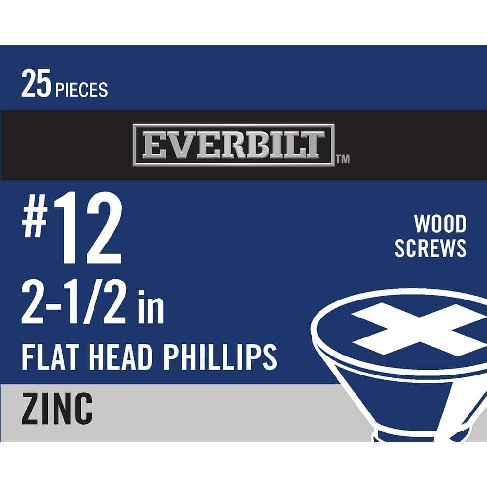 Everbilt #12 x 2-1/2 in. Phillips Flat Head Zinc Plated Wood Screw (25-Pack) (1)