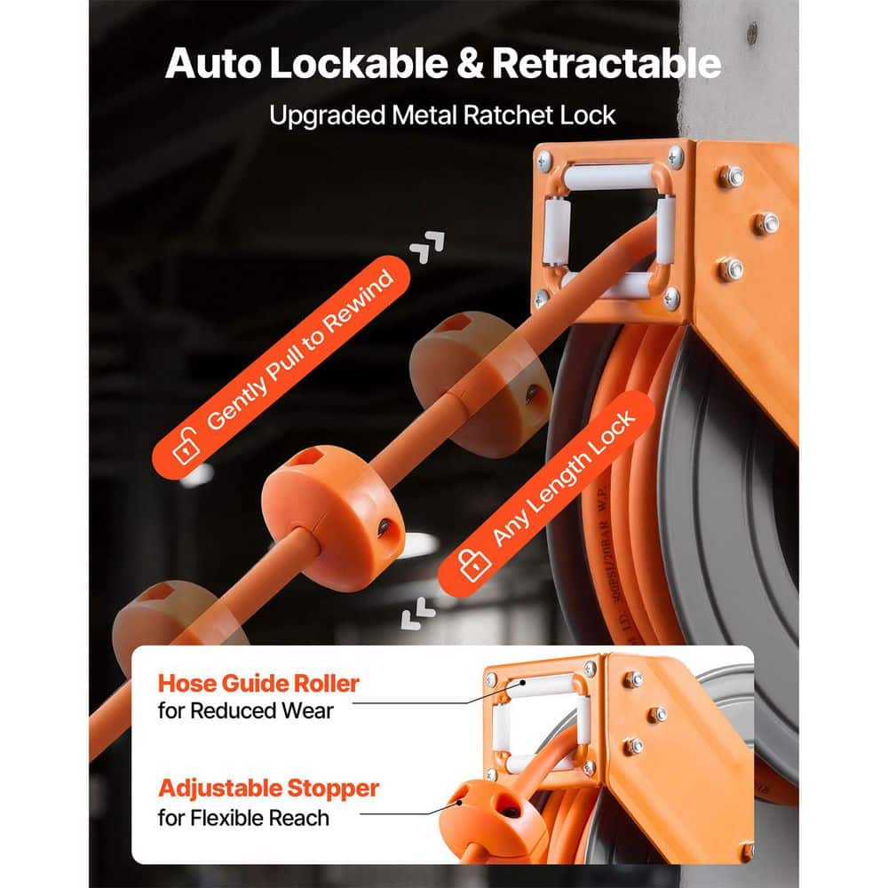 VEVOR Retractable Air Hose Reel, 3/8 in. x 50 ft. Hybrid Air Hose Max 300PSI, Auto Rewind Air-Compressor Hoses Reel (3)
