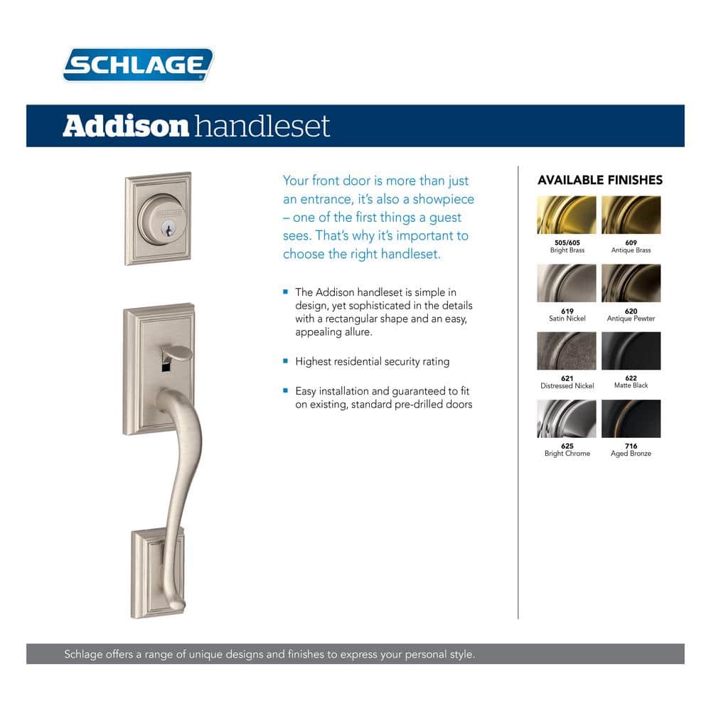 Schlage Addison Satin Nickel Single Cylinder Door Handleset with Accent Handle (3)