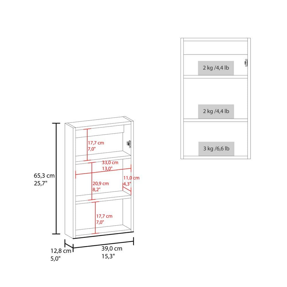 cadeninc 15.3 in. W x 5 in. D x 25.7 in. H  Wall Mount Bathroom Storage Cabinet in White with Mirror and 3-Shelves (2)